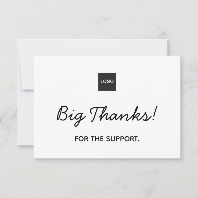 Simple Handwritten Big Thanks w/ Logo Branding Thank You Card (Front)