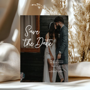 Simple Handwritten Save The Date Wedding Photo Invitation