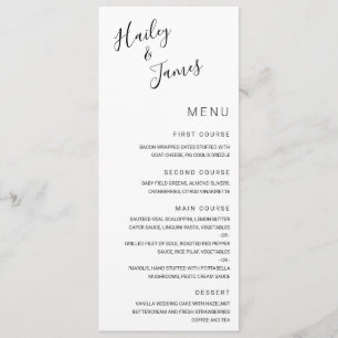 Simple Handwritten Script Black and White Wedding Menu