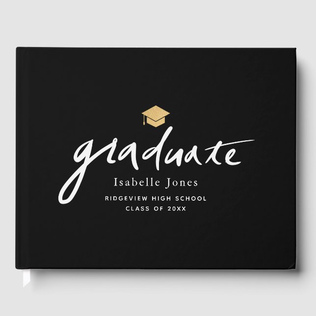 Simple Handwritten Script Black Graduation Guest Book (Front)