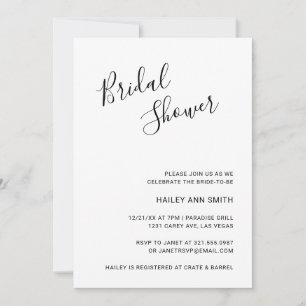 Simple Handwritten Script Bridal Shower Invitation