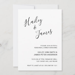 Simple Handwritten Script Names Rehearsal Dinner Invitation