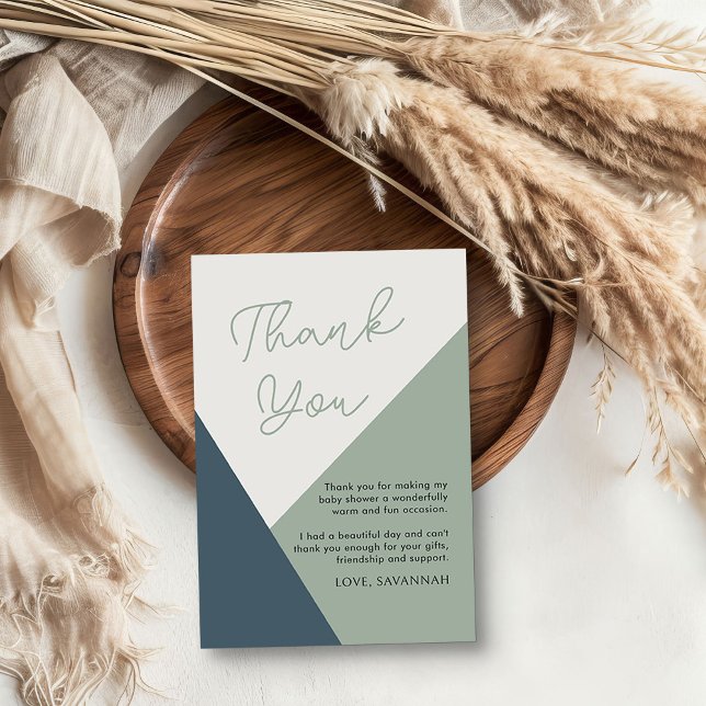 Simple Handwritten Script Sage Green Tricolor  Thank You Card (Thank You card from my Tricolor Baby Shower Collection)