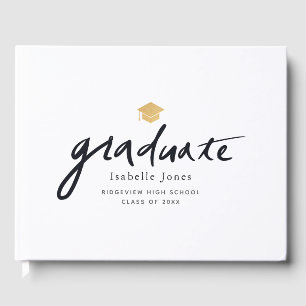 Simple Handwritten Script White Graduation Photo Guest Book