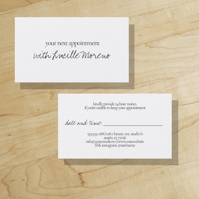 Simple Handwritten Script | Your Next Appointment Card ("Everyday is abundantly beautiful." 
Sincerely Best Wishes from Lucky Design World)