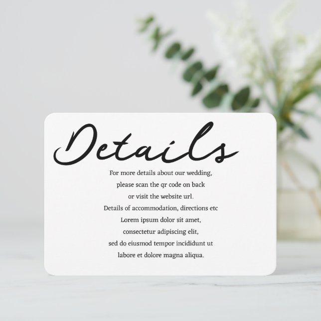 Simple Handwritten Typography Details QR Code Enclosure Card (Standing Front)