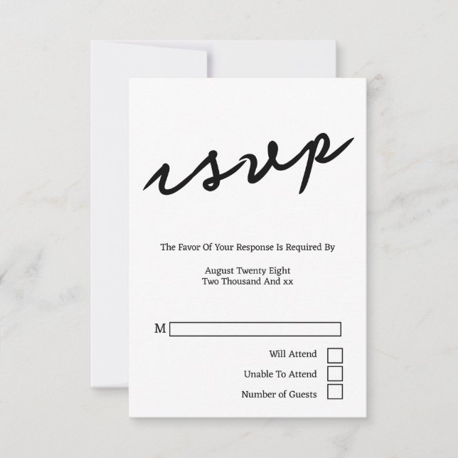 Simple Handwritten Typography Minimalist Wedding RSVP Card (Front)