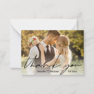 simple  handwritten wedding photo thank you   card