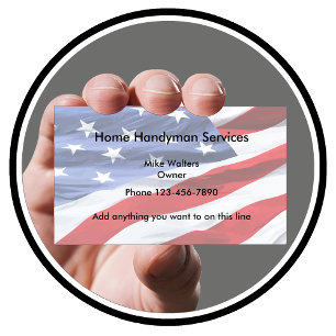 Simple Handyman American Flag Background Business Card