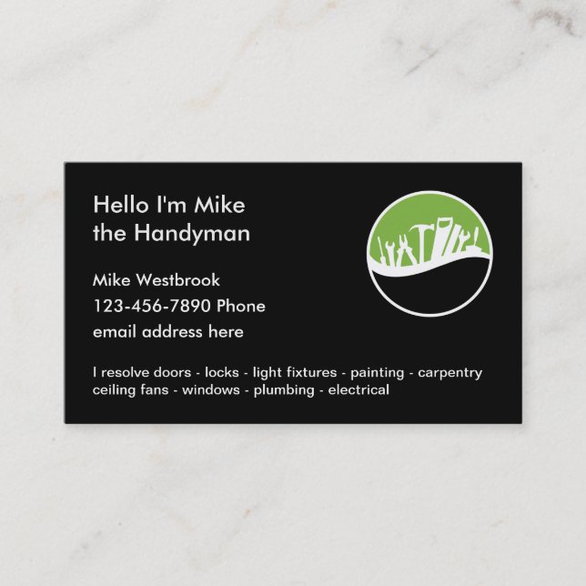 Simple Handyman Business Contact Cards (Front)