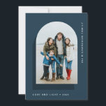 Simple Hanukkah Arch | Modern Two Photo Holiday Card<br><div class="desc">These simple and elegant Hanukkah cards say "Love and Light" and feature your photo in a modern arch shape on a rich blue background,  with another darker blue arch as an accent. The back of the card has room for an additional photo,  plus a short personal message.</div>