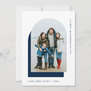 Simple Hanukkah Arch Modern Two Photo Holiday Card