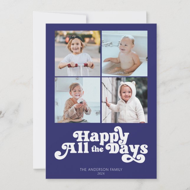 Simple Hanukkah Four Photo Holiday Card (Front)