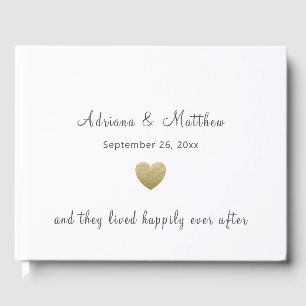 Simple Happily Ever After Gold Heart Wedding Guest Book