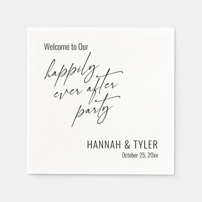 Simple Happily Ever After Party Black & White Napkin (Front)