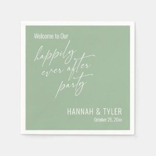 Simple Happily Ever After Party Sage Green Napkin