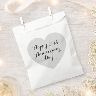 Simple Happy 25th Anniversary Silver Heart Elegant Favour Bag