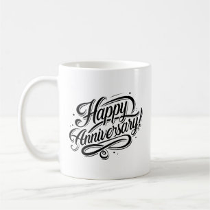 Simple Happy Anniversary Elegant Black Calligraphy Coffee Mug