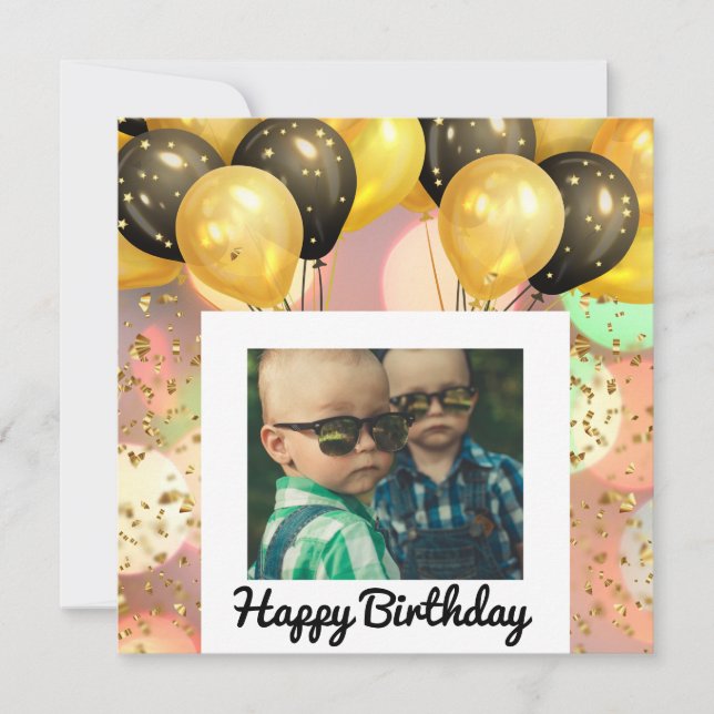 Simple Happy Birthday Add Photo Text Personalized  Card (Front)