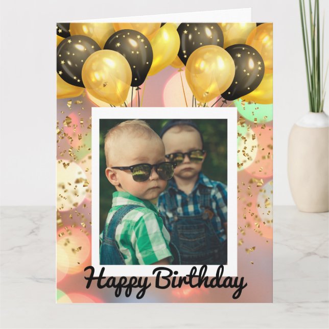 Simple Happy Birthday Add Photo Text Personalized  Card (Front)