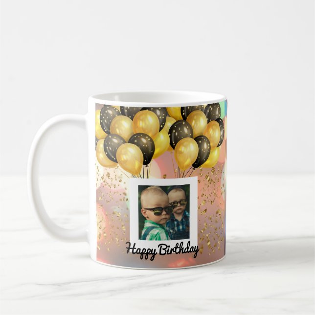 Simple Happy Birthday Add Photo Text Personalized  Coffee Mug (Left)