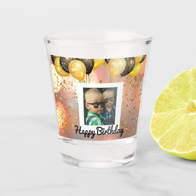 Simple Happy Birthday Add Photo Text Personalized  Shot Glass (Front)