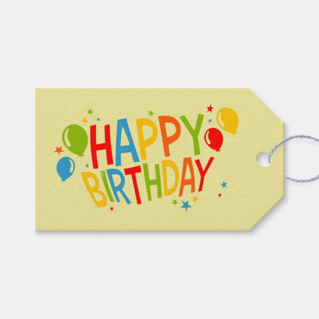 SImple Happy Birthday Gift Tag with Balloons (Front (Horizontal))