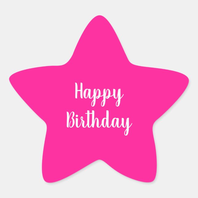 Simple Happy Birthday Hot Pink Star Sticker (Front)