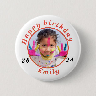 Simple happy birthday Photo name 2 Inch Round Button