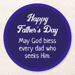 Simple Happy Father's Day Dad Prayer Dark Blue Round Paper Coaster