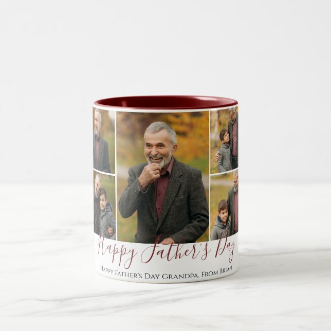 simple Happy Father's day, grandpa Five photo Two-Tone Coffee Mug (Center)