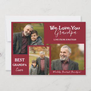 simple Happy Father's day, grandpa Three photo Holiday Card