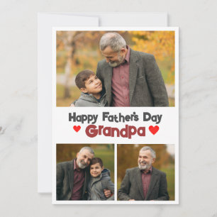 simple Happy Father's day, grandpa three photo Holiday Card