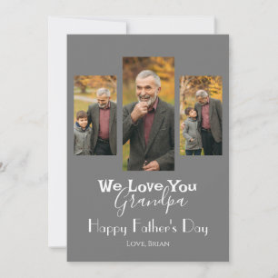 simple Happy Father's day, grandpa three photo Holiday Card