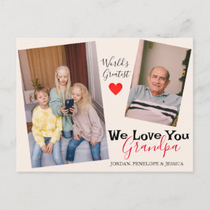 simple Happy Father's day, grandpa two photo Holiday Postcard