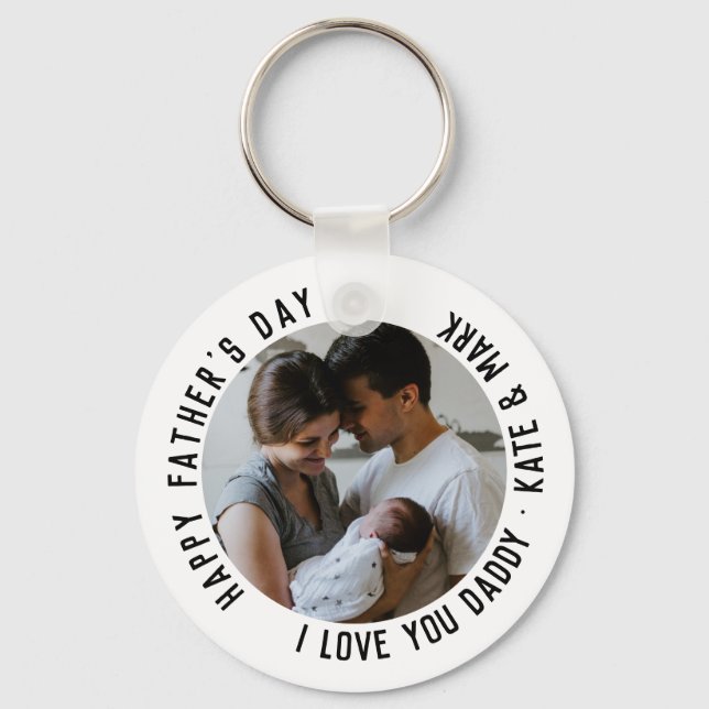Simple Happy Father's Day Love You Daddy Photo Keychain (Front)