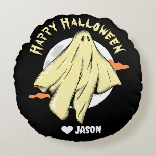 Simple Happy Halloween boo spooky ghost Round Pillow