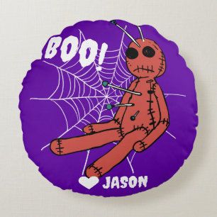 Simple Happy Halloween boo spooky voodoo doll Round Pillow