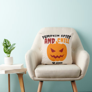 Simple Happy Halloween spooky orange pumpkin Throw Pillow