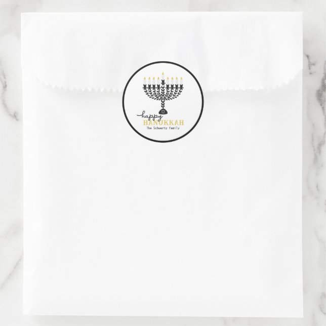 Simple HAPPY HANNUKAH Menorah Classic Round Sticker (Bag)