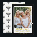 Simple HAPPY HANNUKAH Menorah Photo Holiday Card<br><div class="desc">This modern and simple Hanukkah holiday card features menorahs with customizable text. Click the personalize button to customize the text in this design. These items coordinate with our other items in the collection.</div>