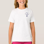 Simple Happy Hanukkah Blue Menorah  T-Shirt<br><div class="desc">simple Happy Hanukkah T-shirt,  with a blue menorah and script typography design. With white customizable lettering,  you can add your own text. A festive addition to your holiday fashion collection.</div>
