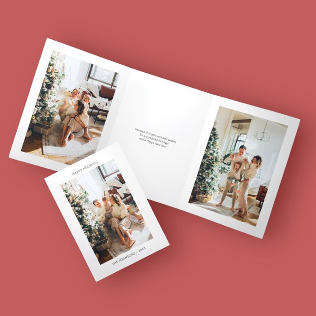 Simple Happy Holidays Minimal Photo Tri-Fold Holiday Card (Creator Uploaded)