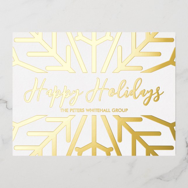 Simple Happy Holidays snowflake Business Gold Foil Foil Holiday Postcard (Front)