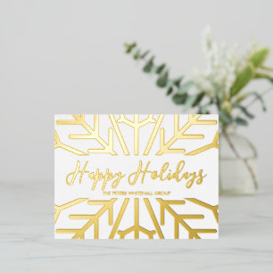 Simple Happy Holidays snowflake Business Gold Foil Holiday Postcard