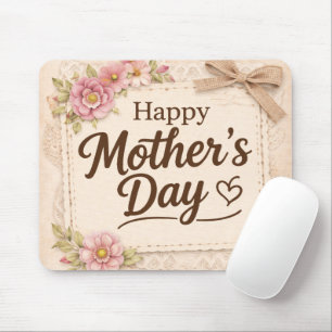 Simple Happy Mother's Day Calligraphy Floral Mouse Pad