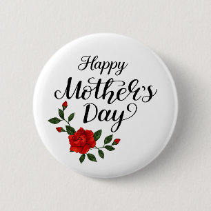 Simple Happy Mother's Day Floral Calligraphy 2 Inch Round Button