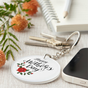 Simple Happy Mother's Day Floral Calligraphy    Keychain