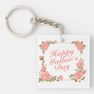 Simple Happy Mother's Day Floral Frame Keychain
