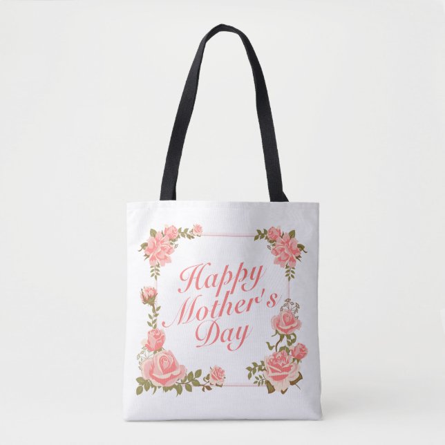 Simple Happy Mother's Day Floral Frame Tote Bag (Front)